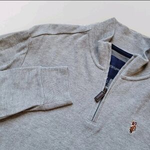 US Polo Assn Gray Men's 1/4 Zip Ribbed Sweater Pullover Shirt Size Medium Preppy